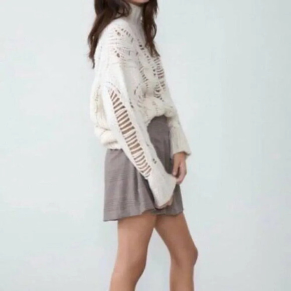 Zara Openwork Cable Knit Sweater High Neck Ecru White Size Small - Picture 4 of 12